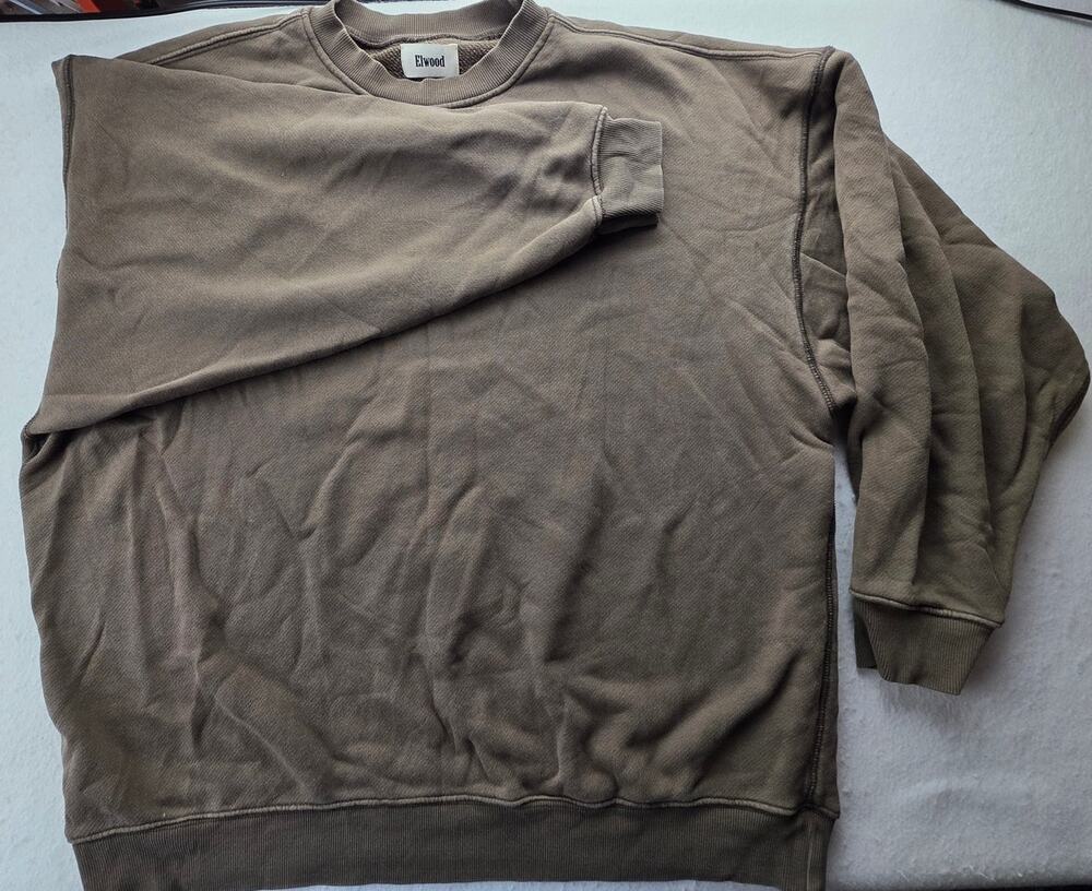 Elwood Brown Basic Crewneck Cotton Long Sleeve Sweater Size Large